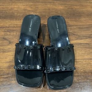 Madden Girl‎ Womens Black Jelly Studded Slide Low Wedge Sandals Size  8.5